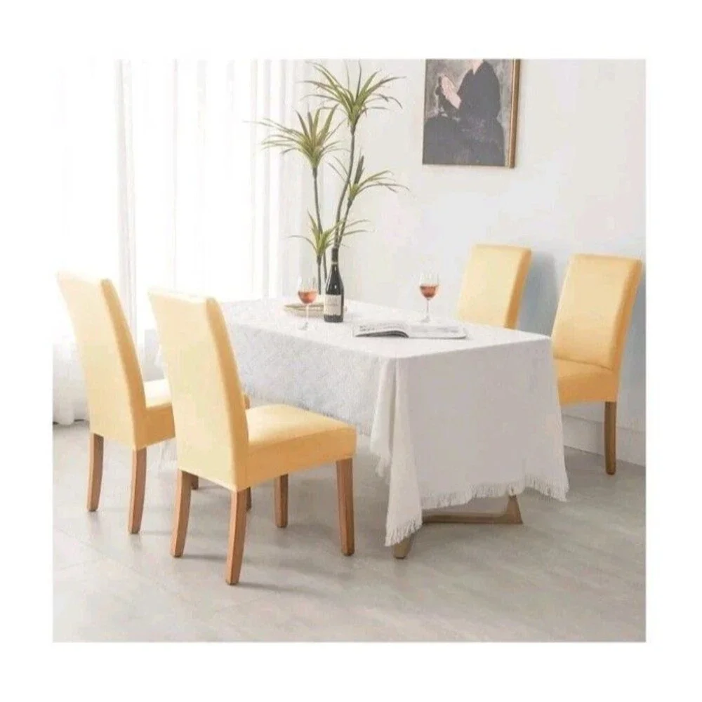 PU Leather Waterproof Stretch Dining Chair Covers, Chair Protector, 2 Beige